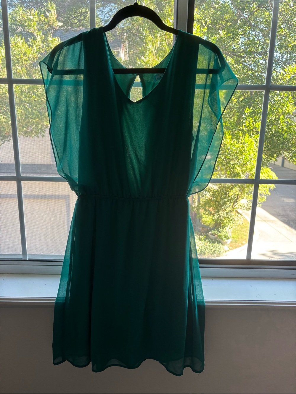 buttons Teal Short Chiffon V-Neck Dress